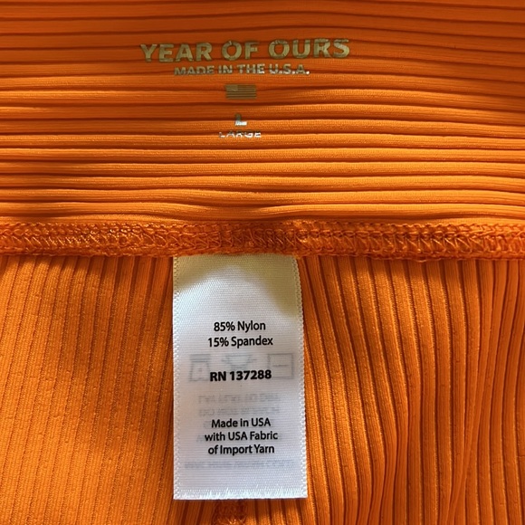 Year of Ours Set Sports Bra Tank and Bike Boxer Shorts Size Large Orange Ribbed - Picture 8 of 10